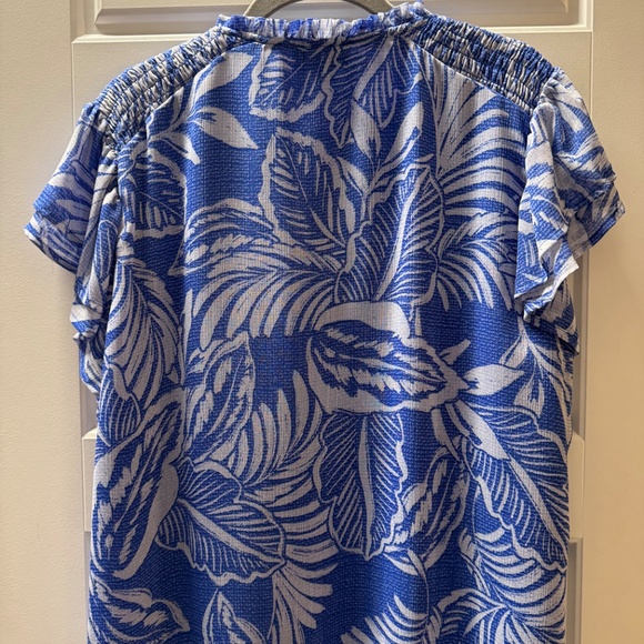 CeCe Blue Tropical Leaf Print Flutter Sleeve Blouse – Size XL - Picture 4 of 4